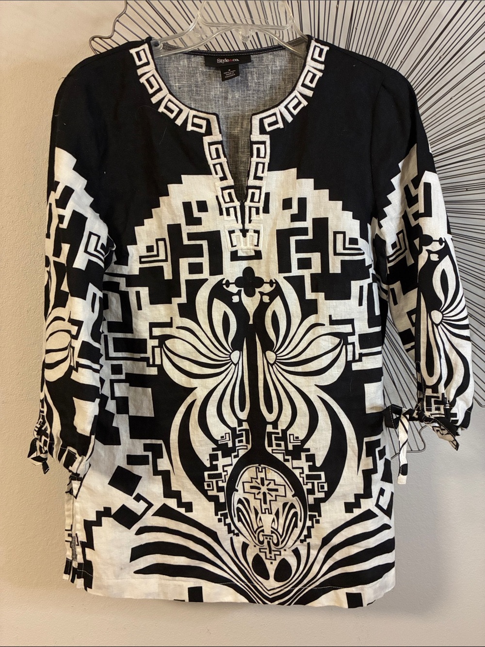 Style & Co.  Black White Linen Tunic Top Size 6